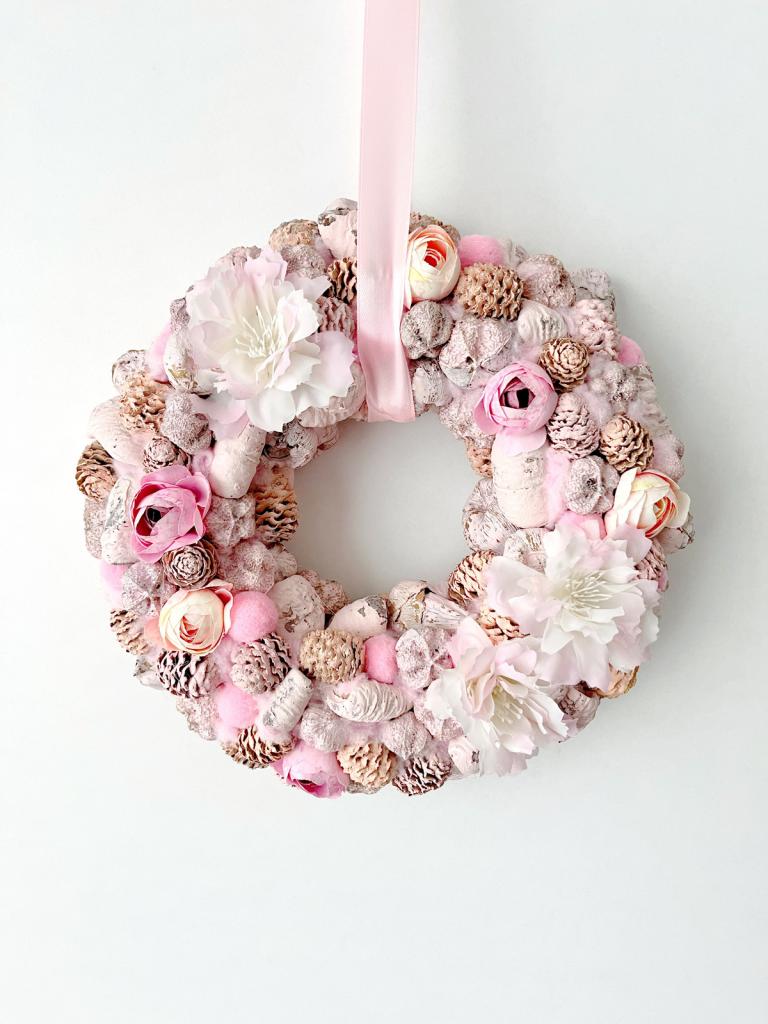 Pink virágos kopogtató, 24cm 1