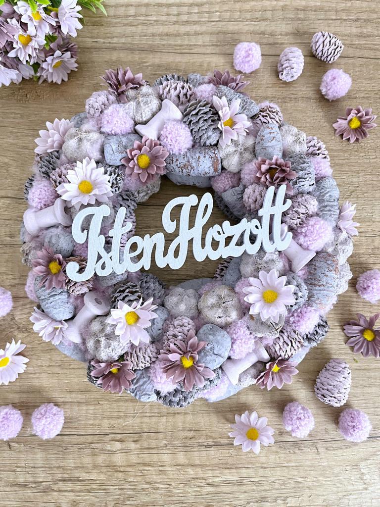 Isten hozott lila kopogtató, 24cm 1