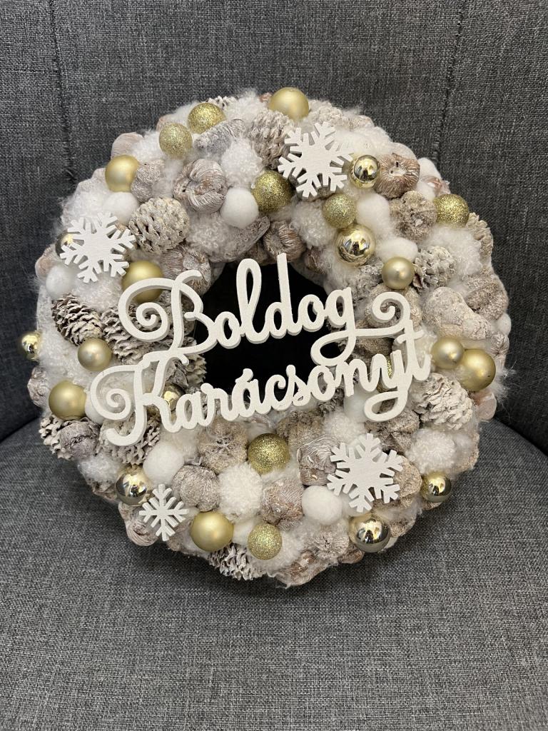 Boldog karácsonyt kopogtató, arany színű, 24cm 1