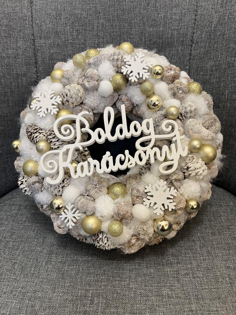 Boldog karácsonyt kopogtató, arany színű, 24cm 1