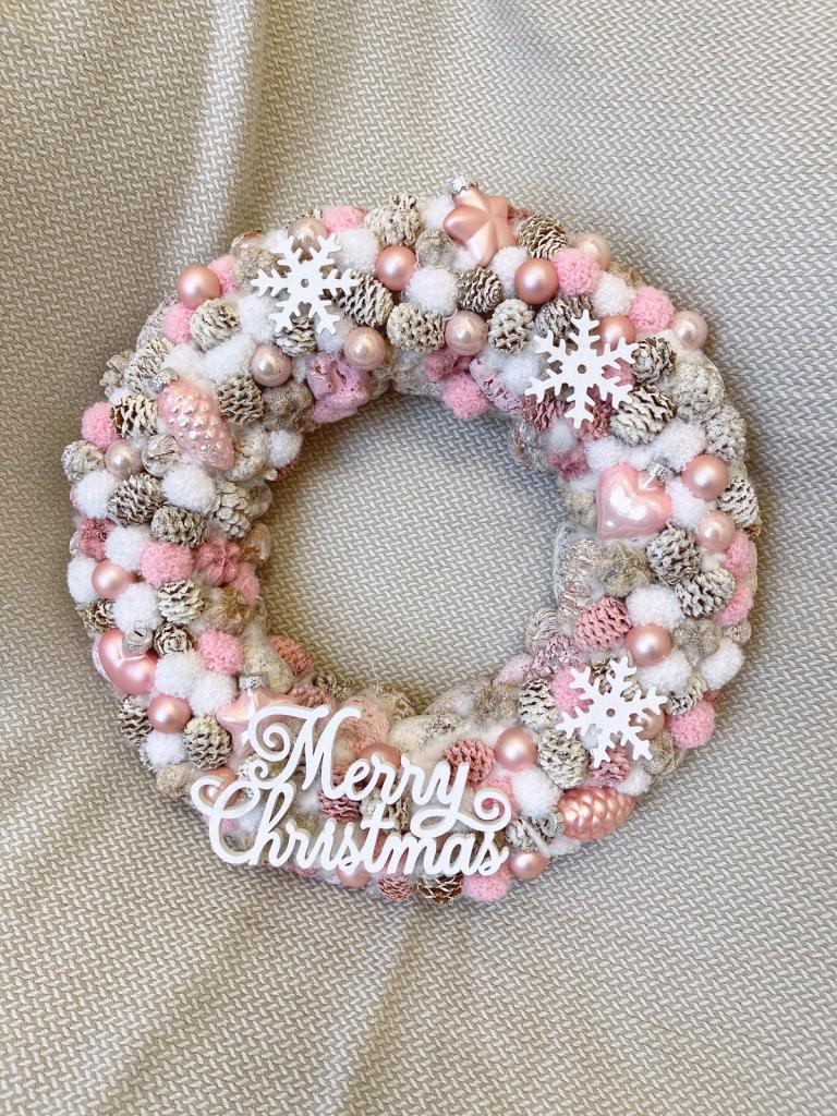 Merry Christmas kopogtató, rózsaszínű - nagy méret 1