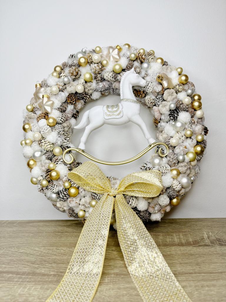 Adventi kopogtató hintalóval arany-ezüst 40cm 1