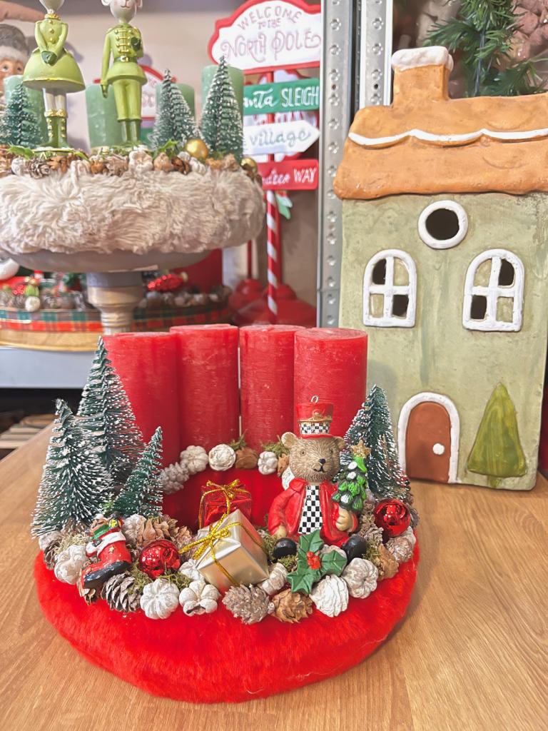 Adventi koszorú diótörő macival, piros-zöld, 24cm 1