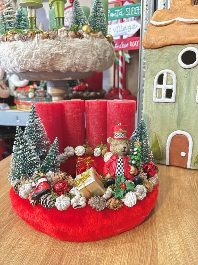 Adventi koszorú diótörő macival, piros-zöld, 24cm 1
