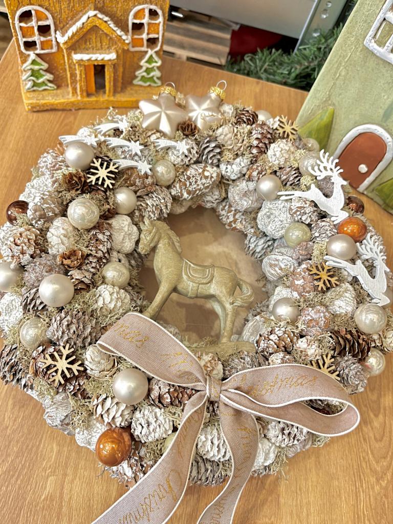 Adventi kopogtató hintalóval, pezsgő-bézs, 28cm 1