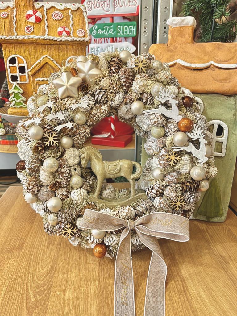 Adventi kopogtató hintalóval, pezsgő-bézs, 28cm 1