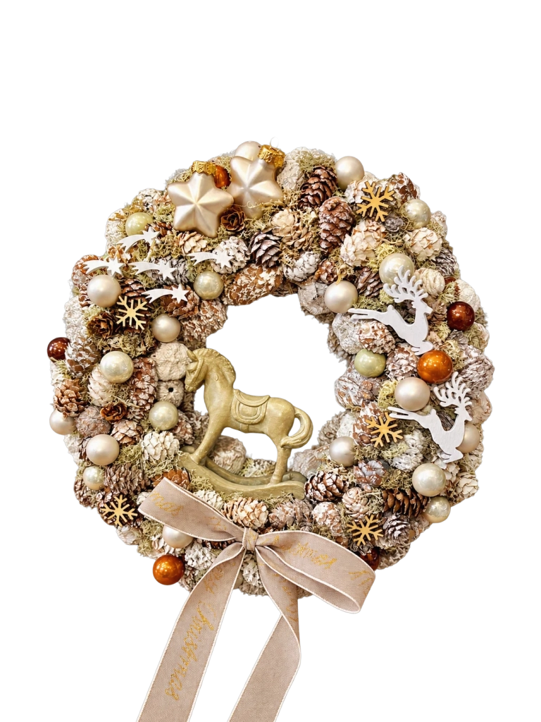 Adventi kopogtató hintalóval, pezsgő-bézs, 28cm 1