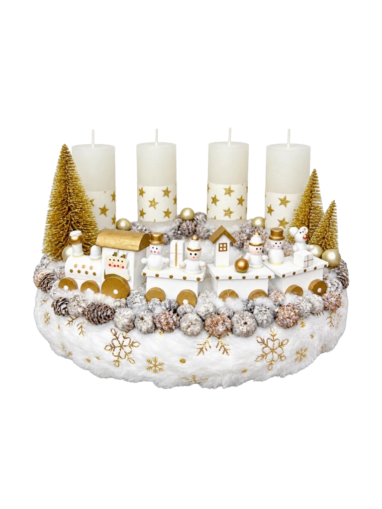 Adventi koszorú arany-fehér vonattal 1