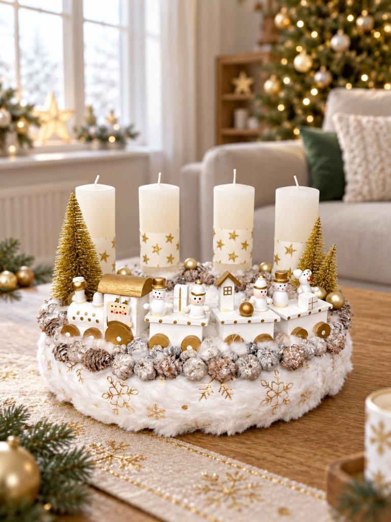 Adventi koszorú arany-fehér vonattal 1