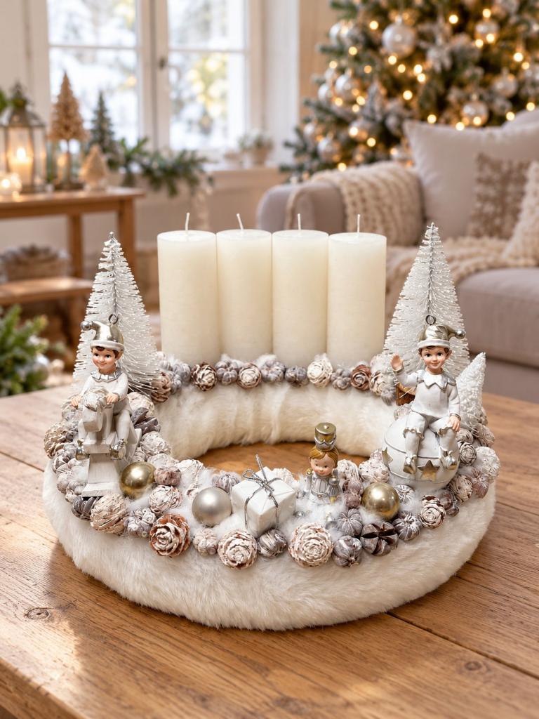 Adventi koszorú fehér gyerekekkel