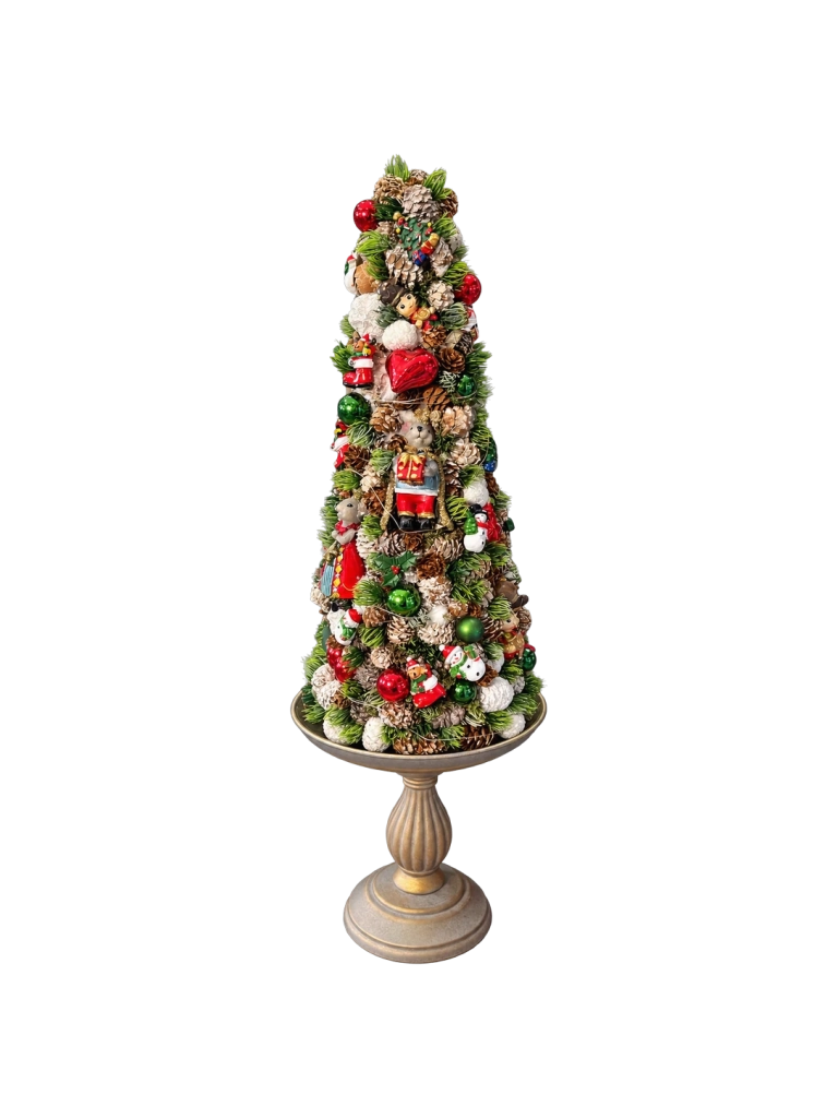Karácsonyi tobozfa fényfüzérrel, piros-zöld, 39cm 1