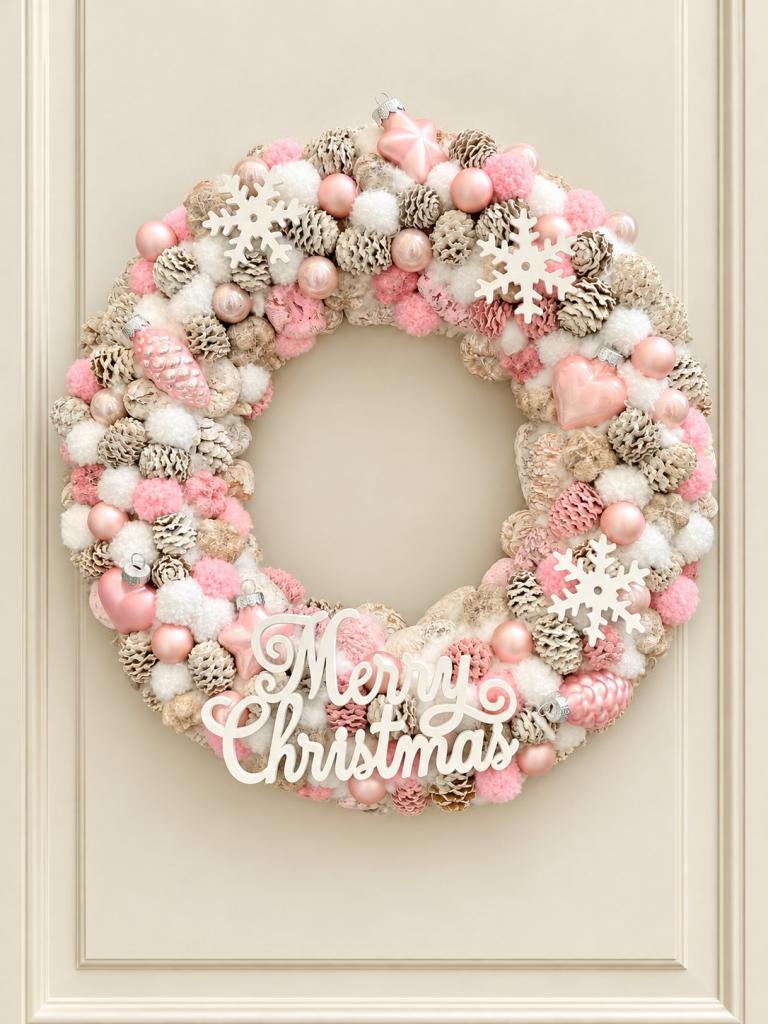 Merry Christmas kopogtató, rózsaszínű - nagy méret 1