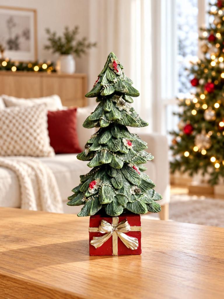 Piros zöld fenyőfa ajándékdobozon 27cm 1