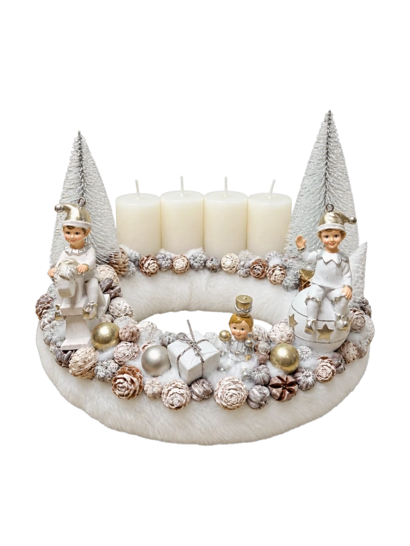 Adventi koszorú fehér gyerekekkel