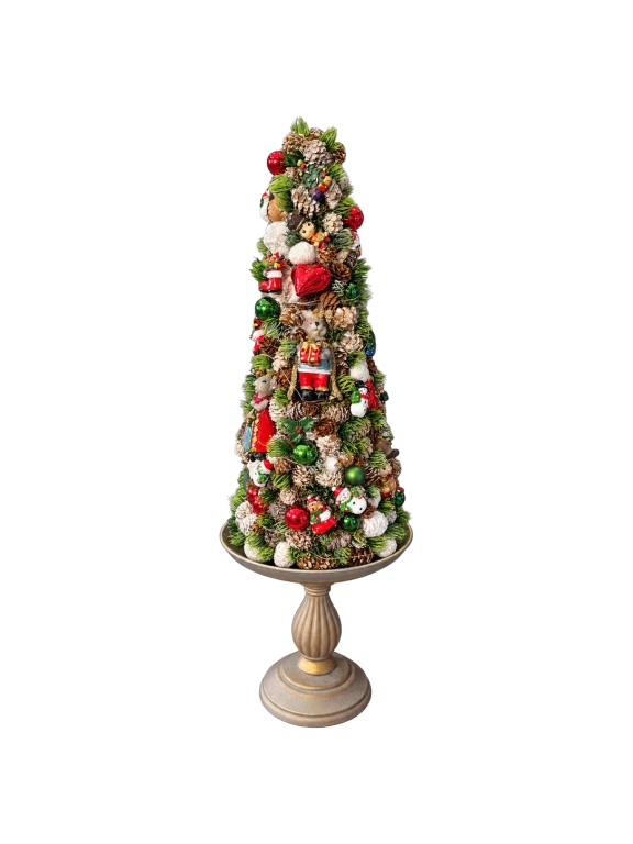 Karácsonyi tobozfa fényfüzérrel, piros-zöld, 39cm