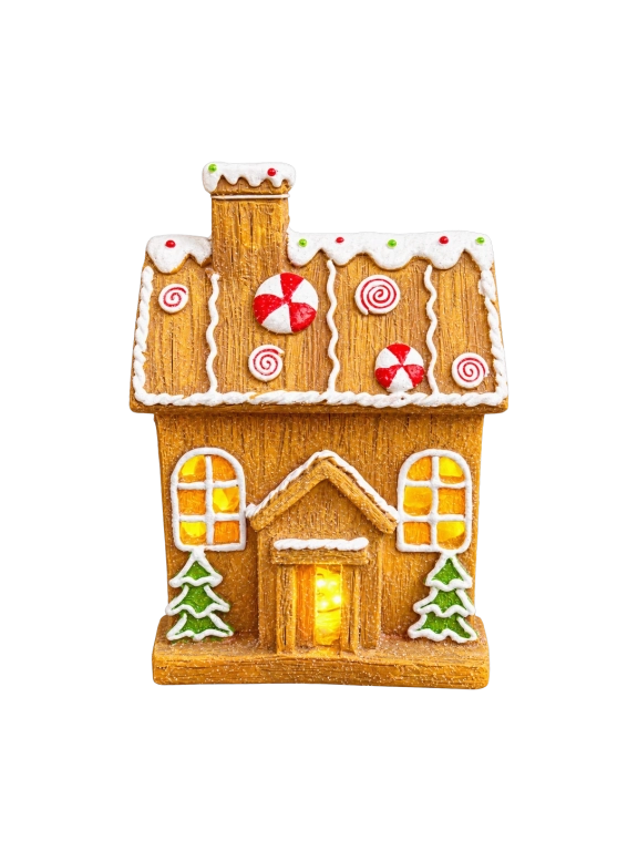 Mézeskalács házikó Led-es 14x23cm világítós