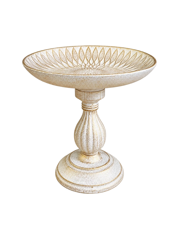Tányéros talpas tál antikolt fehér arany 20x19cm