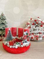 Adventi koszorú egérrel, piros színű 3