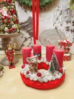 Adventi koszorú síelő egérrel piros színű 3