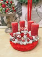 Adventi koszorú egérpárral piros színű 2