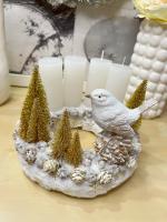 Adventi koszorú arany-fehér madárral 5