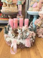 Adventi koszorú egérpárral és szánkóval, pasztell rózsaszín, 28cm 7