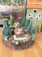 Adventi koszorú szánkózó macival, zöld-barna, 28cm 5