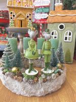 Adventi koszorú egér királyi párral, zöld-fehér, 28cm 5