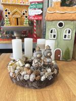 Adventi koszorú maci királyi párral, barna-fehér, 24cm 3