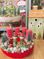 Adventi koszorú manókkal, piros-zöld, 28cm 6