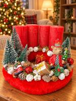 Adventi koszorú diótörő macival, piros-zöld, 24cm 2