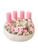 Adventi koszorú egér királyi párral, pasztell rózsaszín, 28cm 1