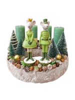 Adventi koszorú egér királyi párral, zöld-fehér, 28cm 1
