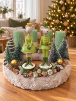 Adventi koszorú egér királyi párral, zöld-fehér, 28cm 2