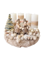 Adventi koszorú egérpárral, bézs-krém, 24cm 1