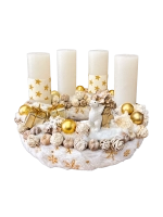 Adventi koszorú jegesmedvével és mókussal, fehér-arany, 28cm 1