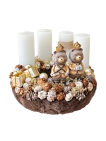 Adventi koszorú maci királyi párral, barna-fehér, 24cm 1