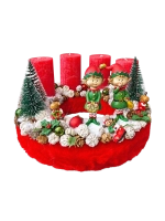 Adventi koszorú manókkal, piros-zöld, 28cm 1
