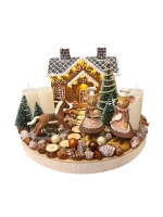 Adventi koszorú mézeskalács házikóval és pék egerekkel, fatálcán, 35cm 1