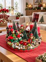 Piros-zöld adventi koszorú manóváros 35x27cm 2